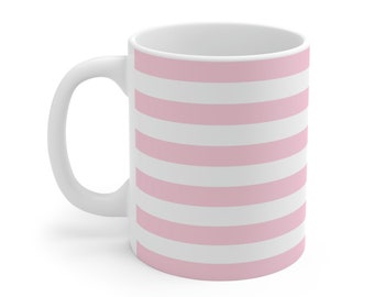 Pink Mug, Pink Striped Mug, Pastel Pink Stripes Ceramic Mug, Mug Ceramic, Mug Gifts, 11 oz Mug, Home Decor, Kitchen Decor