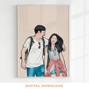 Custom Portrait, Digital Drawing, Couple Portrait Drawing from Photo, Anniversary Gift, Birthday Gift, Faceless Portrait, Printable Wall Art