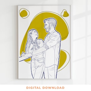 Custom Portrait from Photo, Couple Portrait Family Portrait, Birthday Anniversary Gift, Digital Illustration, Custom Line Drawing from Photo