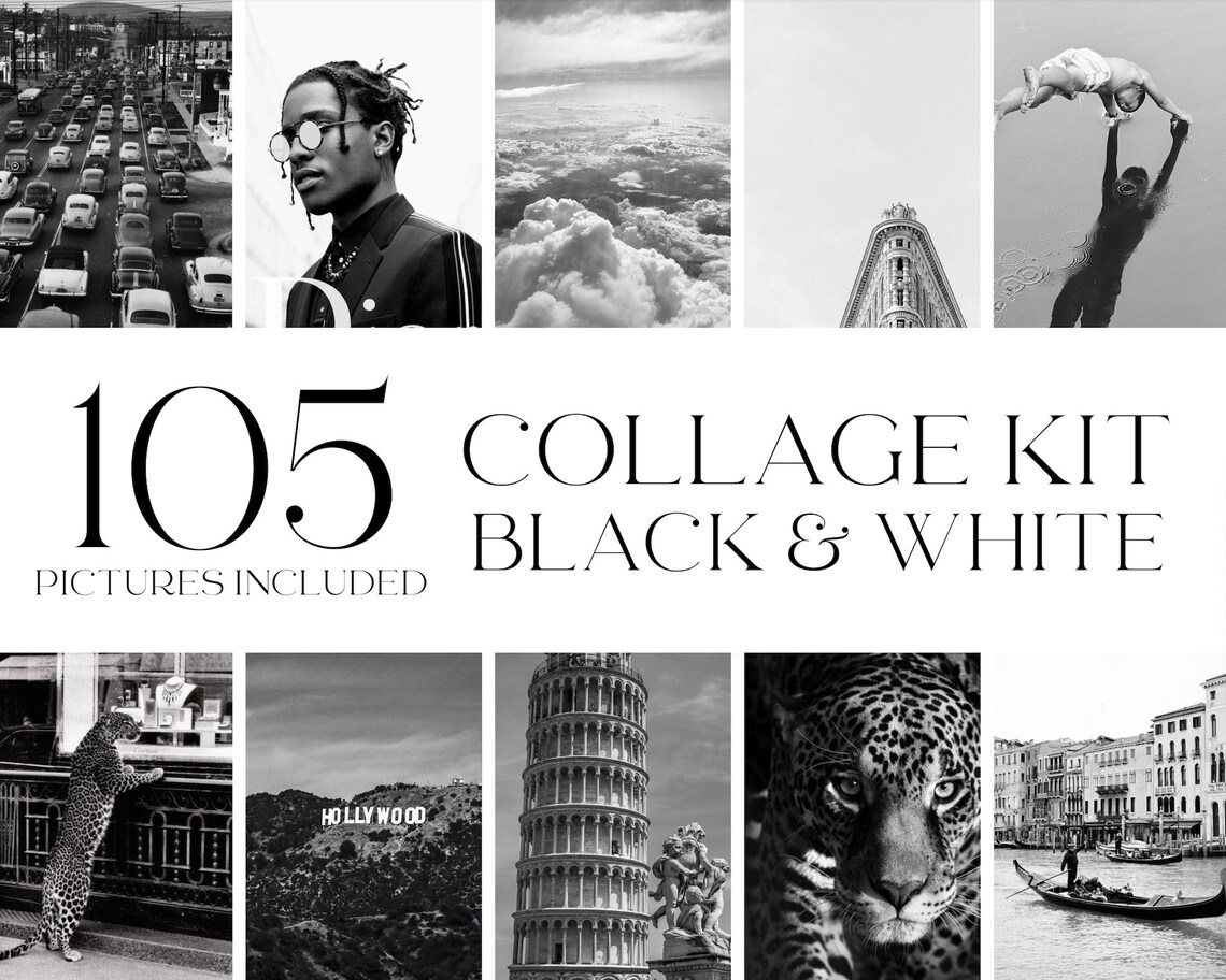 BLACK AND WHITE Collage Kit Wall Decor, Instant Download, Wall Collage ...