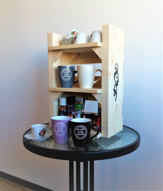 Rustic Coffee Cup Rack Table Top, Coffee Mug Holder, Kitchen Spice