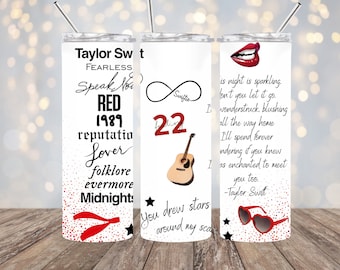 Taylor Swift, Eras Tour, Swiftie 20oz Sublimation Tumbler Design, 9.2 x 8.1” Straight Skinny Tumbler Wrap PNG, Sublimation Design PNG