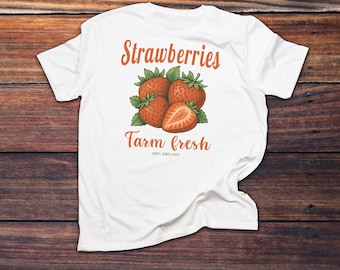 Retro Strawberry Graphic Tee: Vintage Fruit Shirt, Farmers Market Style