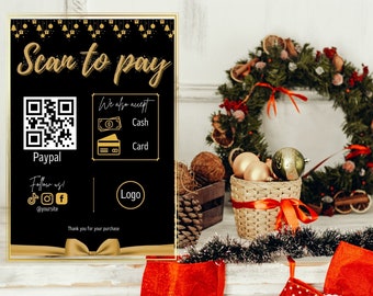 Christmas Scan to Pay Template,Editable QR Code Sign,  Scan and Pay Sign, Printable QR Code, Pay Template, Paypal, QR Payment, Holiday Scan