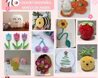 16 Patrones de Crochet en Español | Proyectos Fáciles y Rápidos | Ideales para Vender: Scrunchies, Llaveros, Amigurumis, Halloween, Navidad