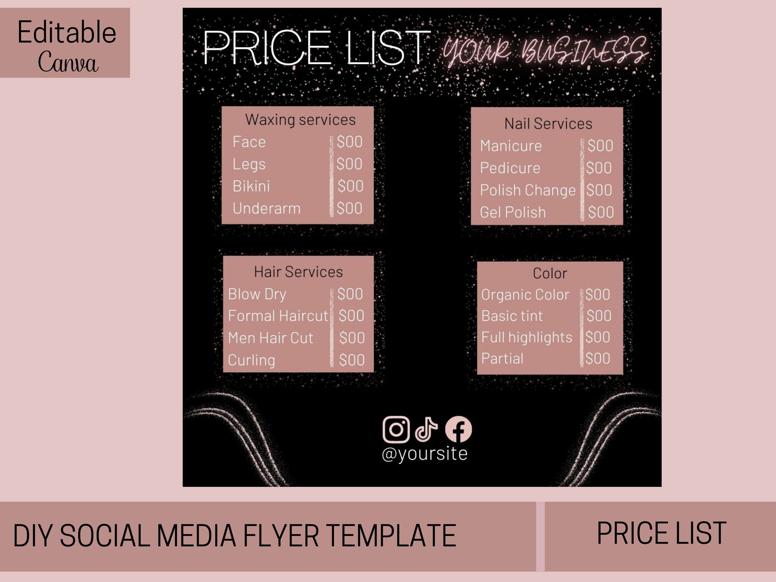 Diy Price List Template Flyer Social Media, Insta Post, Editable Price ...
