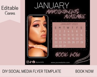 January Appointments Available Flyer, DIY Book Now Flyer Hair Lash Nail Makeup Social Media Canva Template, Instagram Flyer, Booking Flyer