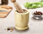 Wood Handcrafted Wooden Kitchen Okhli Kharal Masher Mortar Pestle Tool Set - Natural Wooden Color