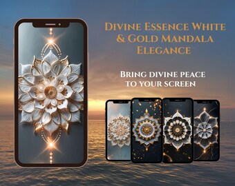 Divine Essence – White & Gold Mandala Elegance (5 Phone Wallpapers)