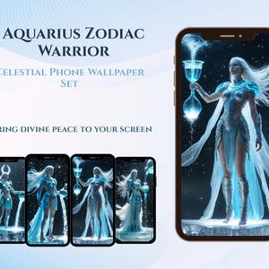 Aquarius Zodiac Warrior – Celestial Phone Wallpaper Set
