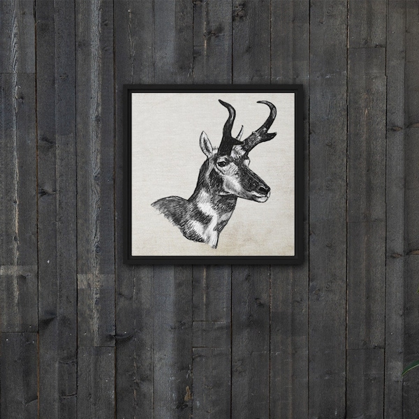 Antelope Framed Stretched Canvas Wildlife Wall Art Hunting Lodge Outdoors Hunter Wall Artwork Hunter Gift Idea Antelope Drawing Artwork
