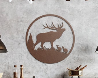 Bugling Bull Elk met Cow Elk Metal Cut Out Wall Art voor buiten en natuurliefhebber Hunting Lodge Decor