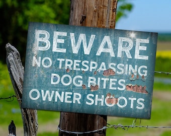 Beware No Trespassing Sign Vintage Antique Looking Metal Property Trespassing Sign, Keep Out Metal Sign, Acreage and Ranch Warning Signage