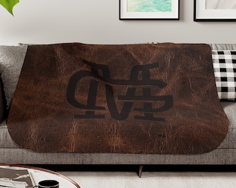 PERSONALIZED CATTLE BRAND Sherpa Blanket Boho Western Ranch Branding Iron Home Decor Livestock Producer Custom Designed Blanket