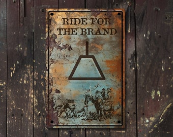 AANGEPASTE VEEMERK rit voor het merk vintage retro antiek ogende metalen composiet boerderijbord western vee- en paardenboerderij cowboykunst