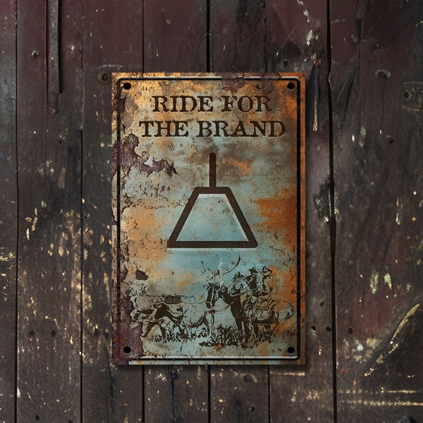 CUSTOM CATTLE BRAND Ride For The Brand Vintage Retro Antique Looking Metal Composite Ranch Sign Western Cattle and Horse Ranch Cowboy Art