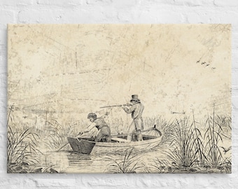 Vintage Retro Engraved Style Duck Hunting Scene Waterfowl Hunter Printed Canvas Wall Canvas Gift for Bird Hunters