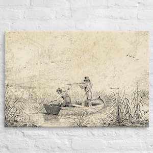 Vintage Retro Engraved Style Duck Hunting Scene Waterfowl Hunter Printed Canvas Wall Canvas Gift for Bird Hunters