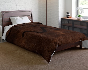 PERSONALIZED CATTLE BRAND Bed Comforter Western Theme Bedroom Rustic Leather Looking Branded Design Ranches and Acreages Custom Blanket