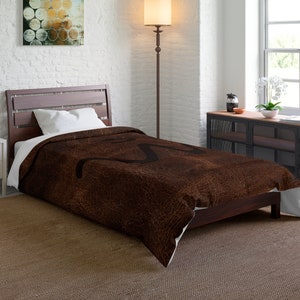 Edredom de cama PERSONALIZADO CATTLE BRAND Tema ocidental Quarto Rústico Couro Olhando Design de marca Ranches and Acreages Cobertor personalizado