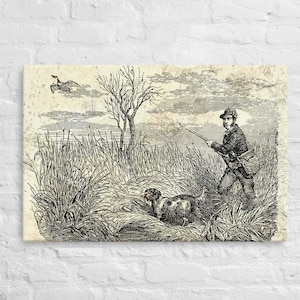 Duck Hunting Waterfowl Vintage Etched Style Distressed Art Wall Stretched Canvas Retro Hunting Dog Wall Decor for Hunters Upland Bird Hunt