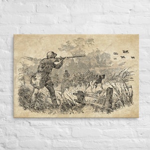 Retro Engraved Quail Hunting Scene Thin Canvas