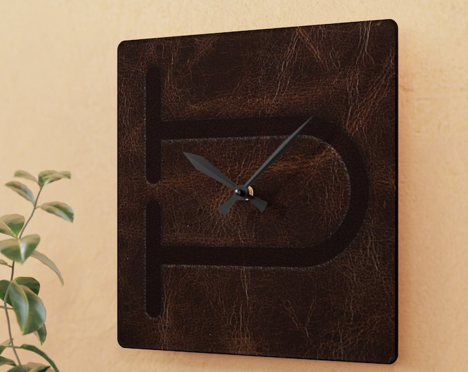 CUSTOM CATTLE BRAND Light Leather Acrylic Wall Clock Personalized Livestock Branding Iron Western Ranch, Farm and Acreage Clock Decor