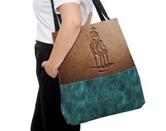 Embossed Cowboy Western Tote Bag Replicates the look of Embossed Leather Ranch Gifts Custom Designed Cowgirl Leather Polyester Tote Bag