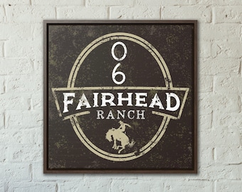 Custom Designed Brand and Ranch Name Gallery Canvas Wrap Wall Decor with Wood Frame Western Distressed Rustic Personalized Ranch Sign