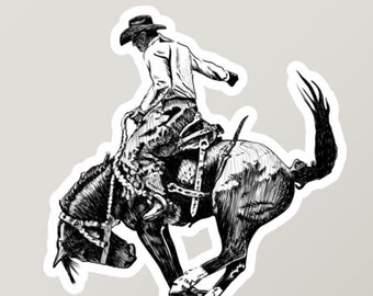 Rodeo Vinyl Decal stickers Cowboy Bronc Rider Western Vintage Stickers Bronco Busting Drawn Country Western Decor