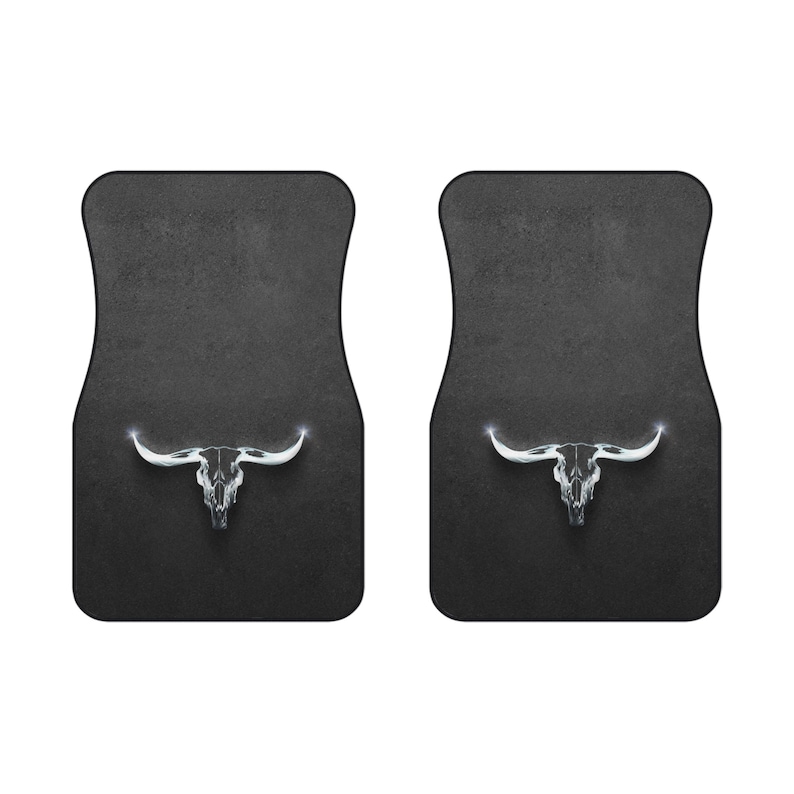 Texas Longhorn Front Car Mats (2x Front) Chrome Looking Universal Car Floor Mats Western Truck Accessories Ranchers Gift Idea Custom Vehicle image 1