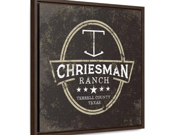 Op maat ontworpen merk- en ranchnaam galerij canvas wrap muurdecoratie met houten frame western noodlijdend rustiek gepersonaliseerd bord boerderij