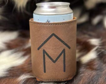 Leather Cattle Brand Custom Personalized Leather Beer Holder Western Country Gift for Ranchers Insulated Beverage Holder