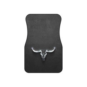Texas Longhorn Front Car Mats (2x Front) Chrome Looking Universal Car Floor Mats Western Truck Accessories Ranchers Gift Idea Custom Vehicle image 3