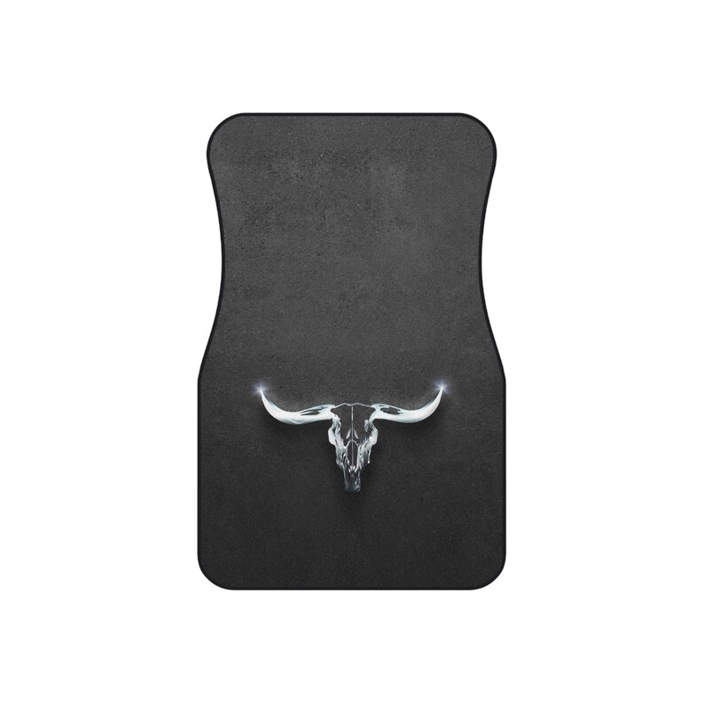 Texas Longhorn Front Car Mats (2x Front) Chrome Looking Universal Car Floor Mats Western Truck Accessories Ranchers Gift Idea Custom Vehicle image 3