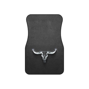 Texas Longhorn Front Car Mats (2x Front) Chrome Looking Universal Car Floor Mats Western Truck Accessories Ranchers Gift Idea Custom Vehicle image 2