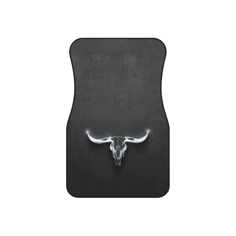 Texas Longhorn Front Car Mats (2x Front) Chrome Looking Universal Car Floor Mats Western Truck Accessories Ranchers Gift Idea Custom Vehicle image 2