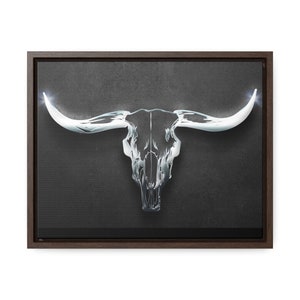 Texas Longhorn Chrome Effect Printed Framed Gallery Canvas Wraps Ranch Home Decor Housewarming Gift Cattle Skull Western Wall Decor