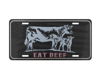 Eat Beef Cow Calf License Plate Cowboy Western Rancher Personalized License Plate Western Lifestyle Truck Accessory for Farmers and Ranchers