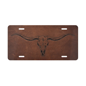Longhorn mittleres Leder-Nummernschild Cowboy Western Rancher - personalisiertes Nummernschild für Auto oder LKW