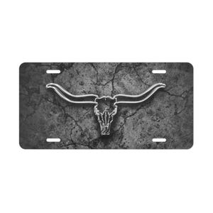 Texas Longhorn Grunge Metall-Effekt-Nummern-Schild-Cowboy Western Rancher personalisierte Livestock Cattle Producers kundenspezifische LKW-Zubehör