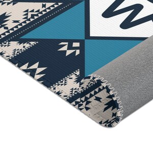 CUSTOM CATTLE BRAND Aztec Blue Pattern Indoor Western Ranch Boho Area ...