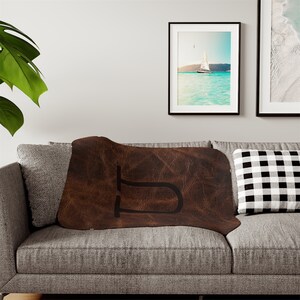 PERSONALIZED CATTLE BRAND Sherpa Blanket Boho Western Ranch Branding Iron Home Decor Livestock Producer Custom Designed Blanket image 6