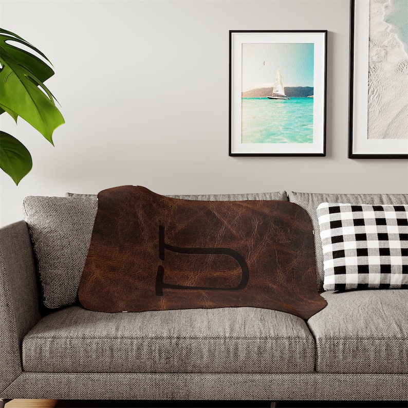 PERSONALIZED CATTLE BRAND Sherpa Blanket Boho Western Ranch Branding Iron Home Decor Livestock Producer Custom Designed Blanket image 6