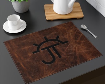 CUSTOM CATTLE BRAND Rustic Leather Pattern Printed 100% Cotton Placemat Ranch Western Dinning Table Home Decoration Cowboy Decor 1pc