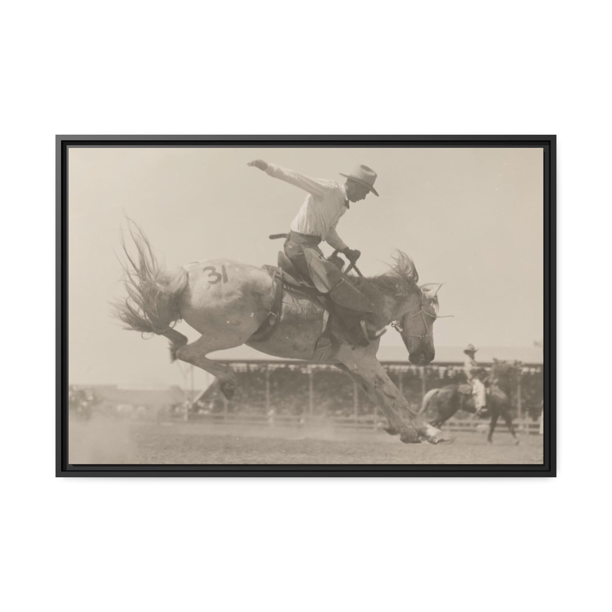 Cowboy Bronc Riding Rodeo Photo Black Framed Canvas Vintage Wall Art ...