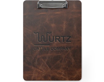 CUSTOM LOGO Rustic Western Clipboard Printed Leather Pattern Cattle Brand Cowboy Rancher Livestock Producer Sale Barn Office Accessory