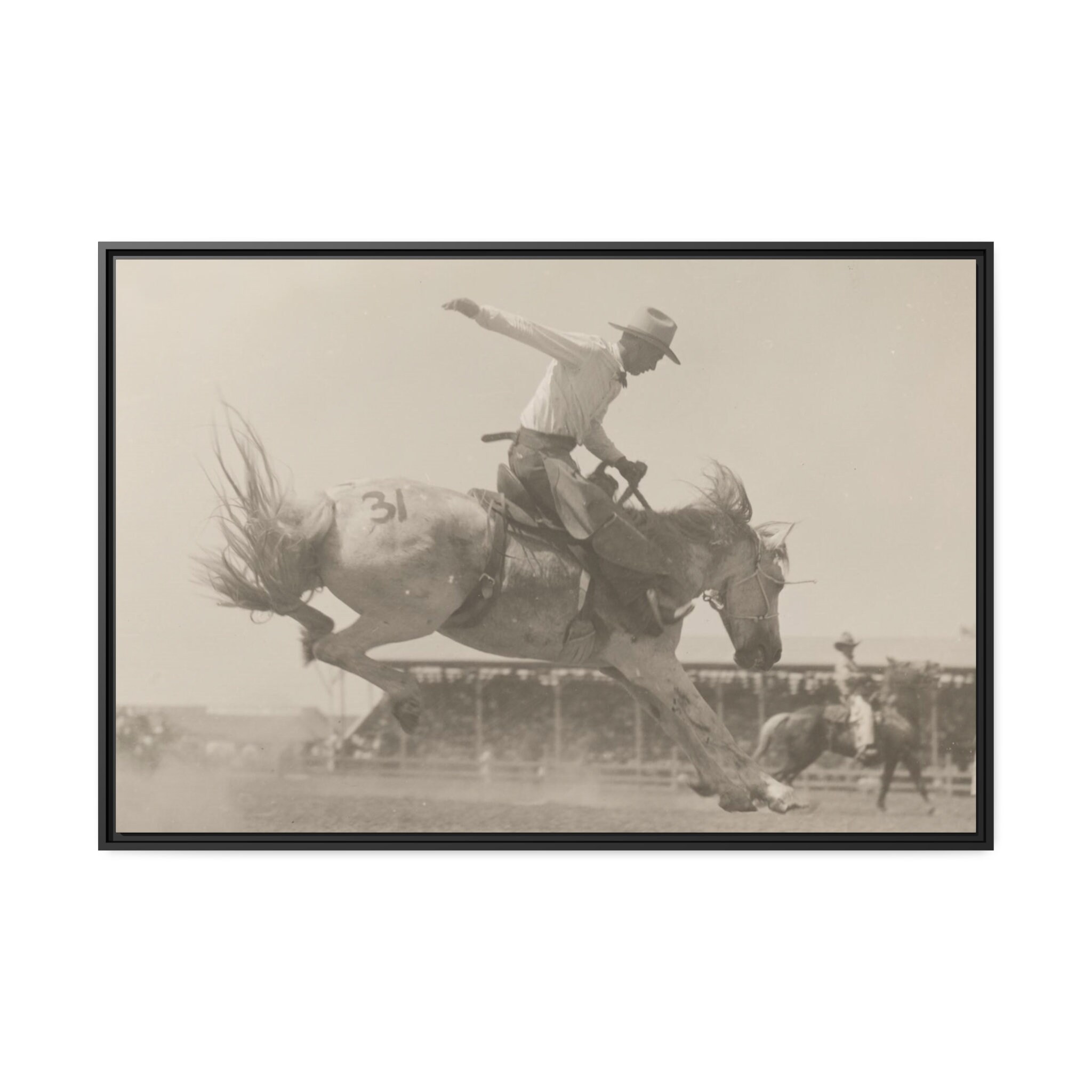 Cowboy Bronc Riding Rodeo Photo Black Framed Canvas Vintage Wall Art ...