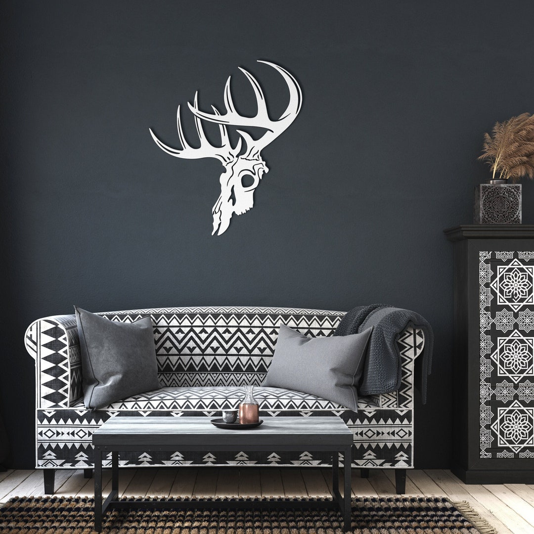 Whitetail Deer Skull Wildlife Metal Wall Art Cutout Deer Wall Decor for