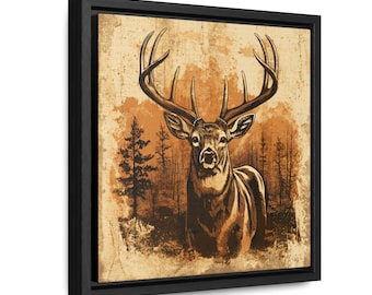 Whitetail Deer Retro Vintage Inciso Galleria Tela incorniciata Avvolge Cornice quadrata Outdoormen Rustic Lodge Wall Art Hunter Arte su tela tesa